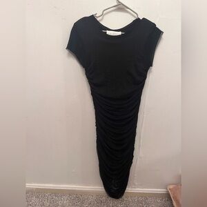 A.L.C. Mini Dress Sheer Sleeve Jersey Ruched Draped Black XS